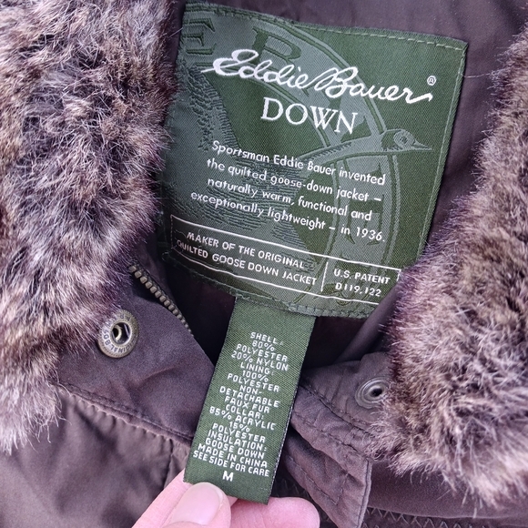 Eddie Bauer Goose Down Faux Fur Collar Quilted Brown Vest Size M - Picture 7 of 9